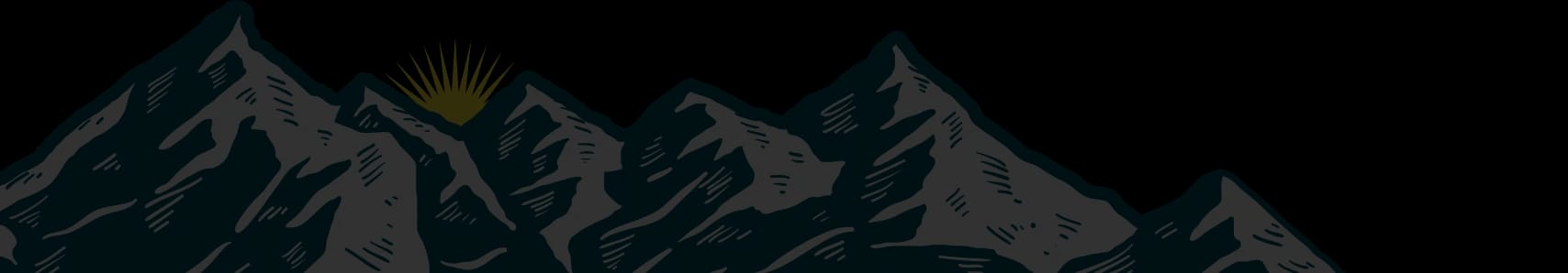 Illustration of snow-capped mountains with a yellow sun peeking from behind one peak.